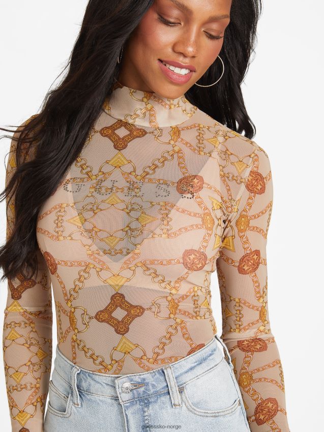 Guess eco eara topp cabana scroll skummende taupe cabana scroll skummende taupe kvinner F0LJ807290