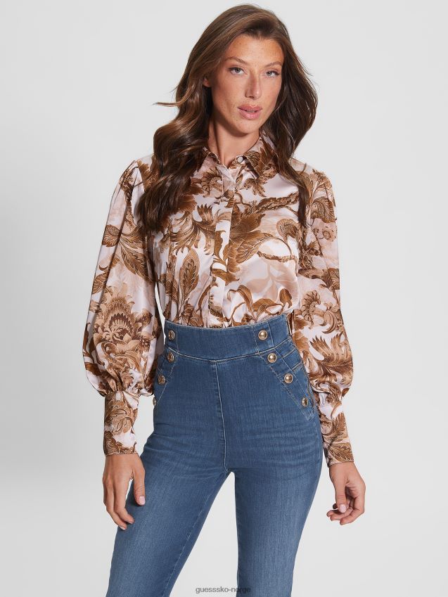 Guess eco ravn sjarm topp porselen blomsterprint br porselens blomstertrykk br kvinner F0LJ809183