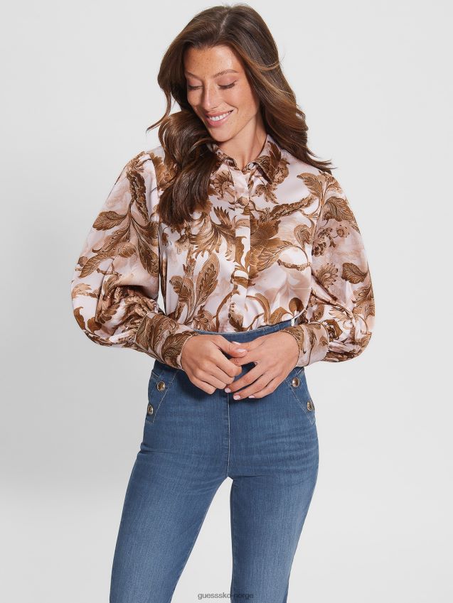 Guess eco ravn sjarm topp porselen blomsterprint br porselens blomstertrykk br kvinner F0LJ809183
