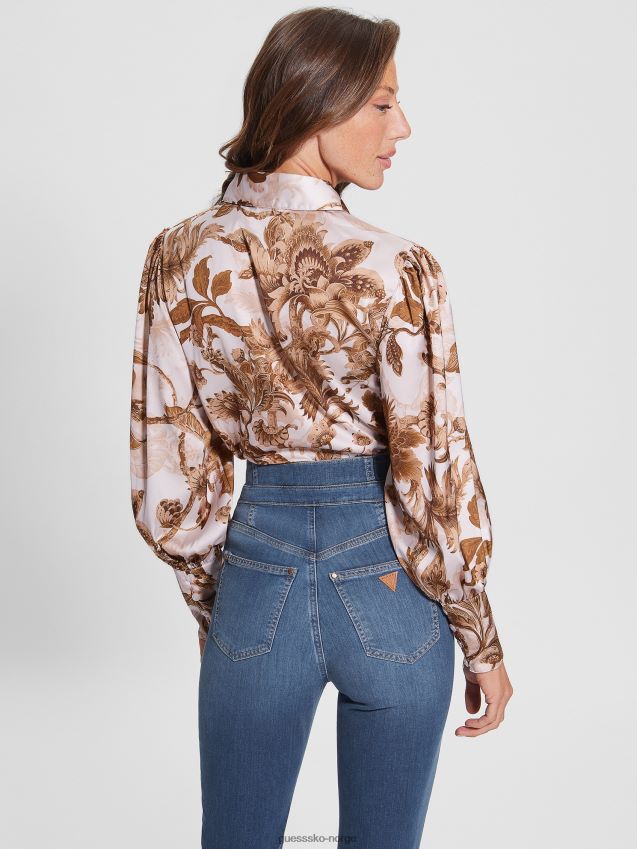 Guess eco ravn sjarm topp porselen blomsterprint br porselens blomstertrykk br kvinner F0LJ809183