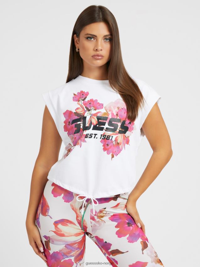 Guess front floral logo crop top hvit hvit kvinner F0LJ804896