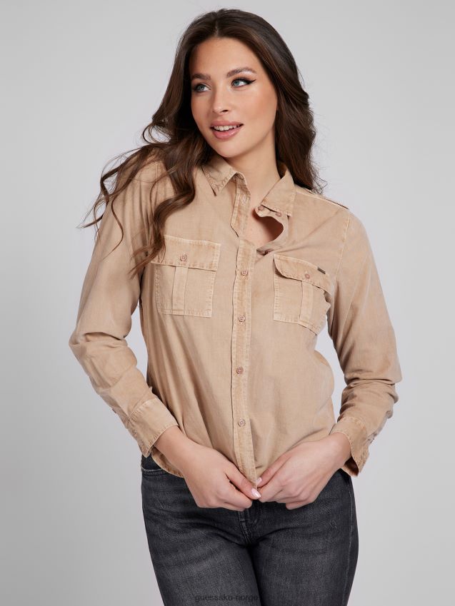 Guess frontlommer skjorte beige beige kvinner F0LJ806034