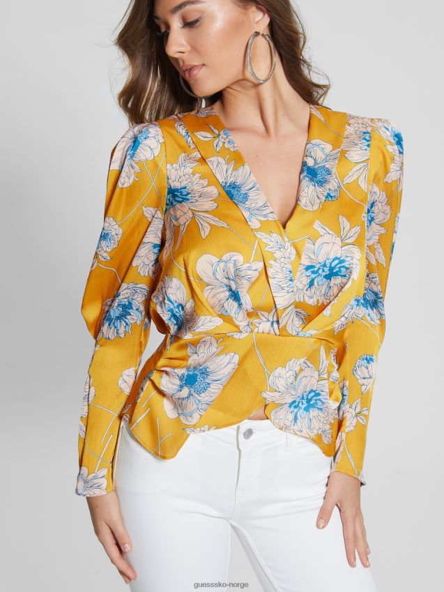 Guess golden bloom print øko lorenza trykt topp print med gyllen blomst kvinner F0LJ809203