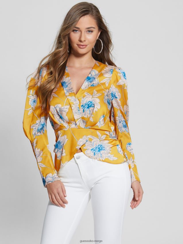 Guess golden bloom print øko lorenza trykt topp print med gyllen blomst kvinner F0LJ809203