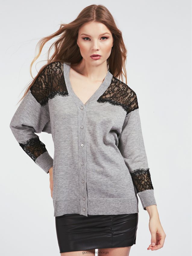 Guess grå blondeinnsats cardigan i viskoseblanding grå kvinner F0LJ806237