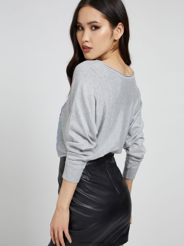 Guess grå multi rhinestones logo genser grå multi kvinner F0LJ806455