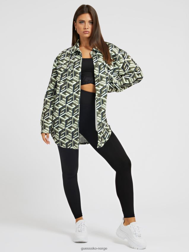 Guess grønn all over g cube logo scuba skjorte kjole grønn kvinner F0LJ804887