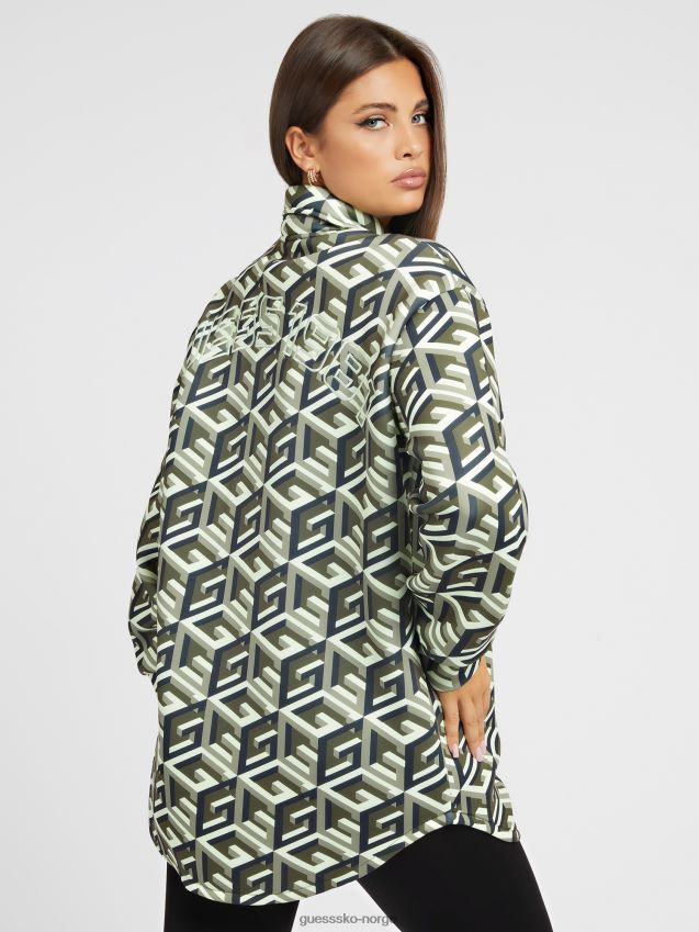 Guess grønn all over g cube logo scuba skjorte kjole grønn kvinner F0LJ804887