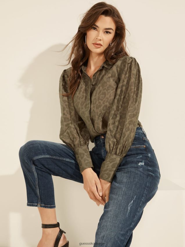 Guess grønn skjorte med dyrere trykk grønn kvinner F0LJ806398