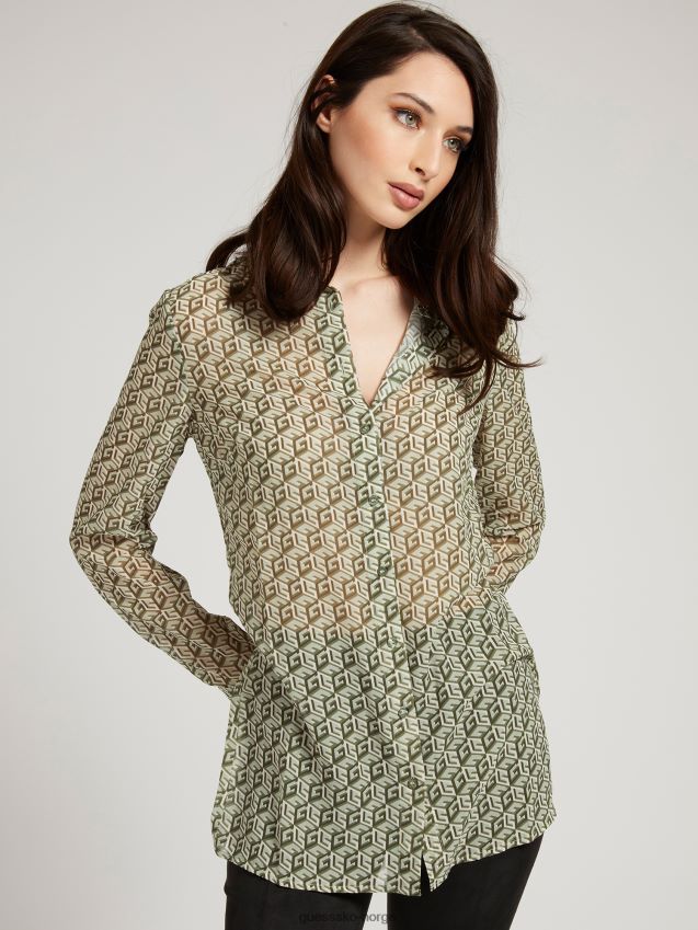 Guess grønn skjorte med multi all over print grønn multi kvinner F0LJ805714