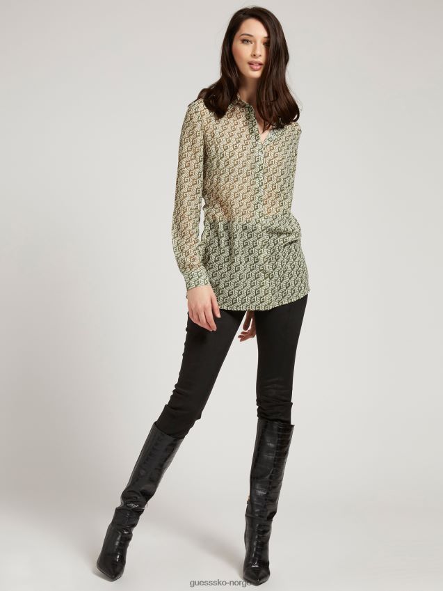 Guess grønn skjorte med multi all over print grønn multi kvinner F0LJ805714