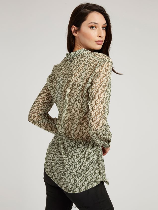 Guess grønn skjorte med multi all over print grønn multi kvinner F0LJ805714