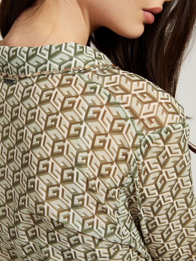 Guess grønn skjorte med multi all over print grønn multi kvinner F0LJ805714