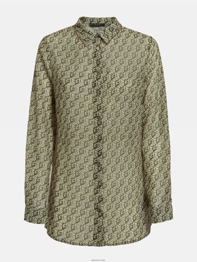 Guess grønn skjorte med multi all over print grønn multi kvinner F0LJ805714