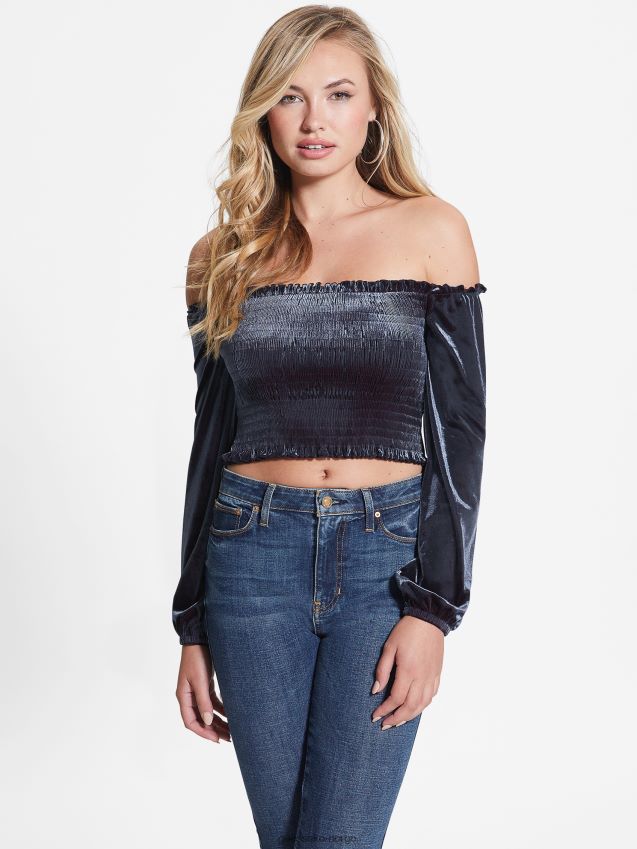 Guess hima off-the-shoulder velour topp nordic sea multi nordisk sjø multi kvinner F0LJ809279