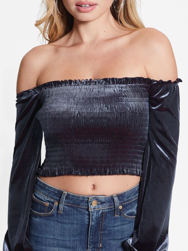 Guess hima off-the-shoulder velour topp nordic sea multi nordisk sjø multi kvinner F0LJ809279