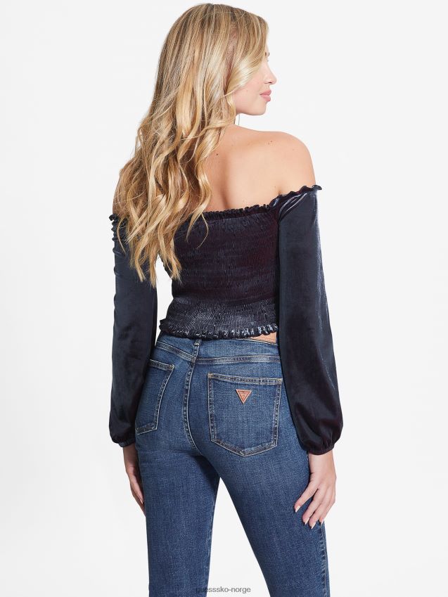 Guess hima off-the-shoulder velour topp nordic sea multi nordisk sjø multi kvinner F0LJ809279