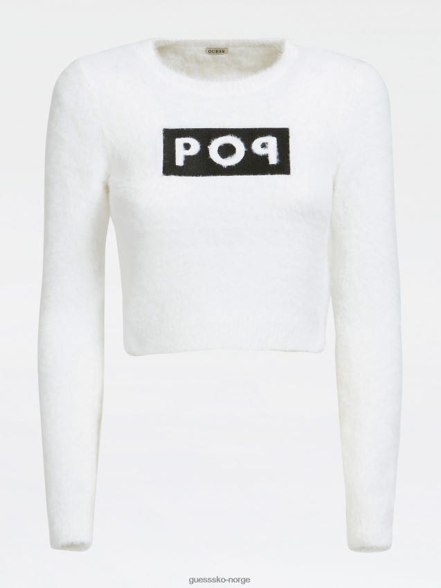 Guess hvit genser med rund hals og crop fit hvit kvinner F0LJ805800