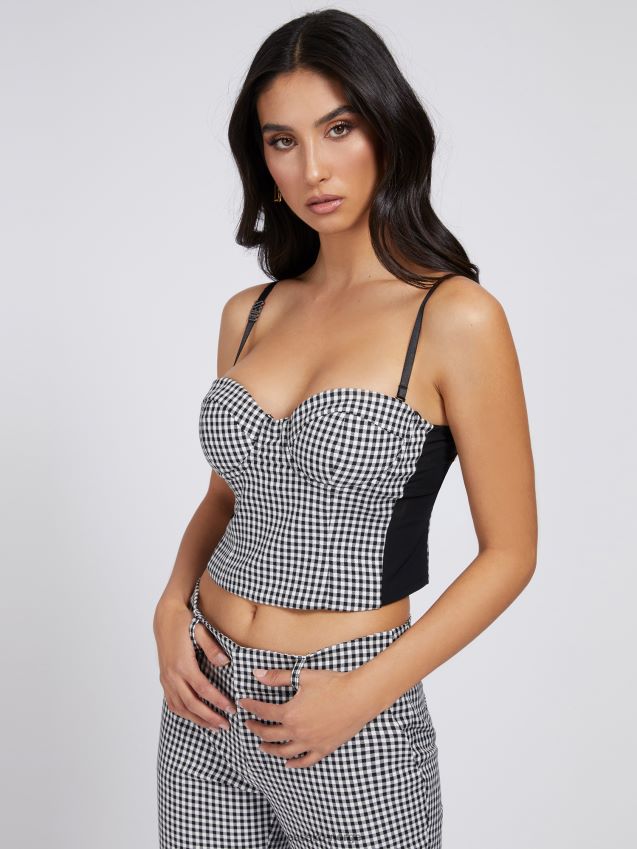 Guess hvit multi gingham rutete topp hvit multi kvinner F0LJ806593