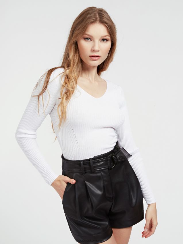 Guess hvit ribbestrikket genser i viskoseblanding hvit kvinner F0LJ806529