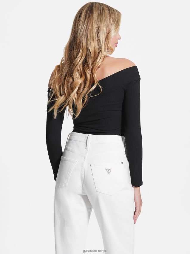 Guess jet black øko amelia off-the-shoulder topp kulsvart kvinner F0LJ809440
