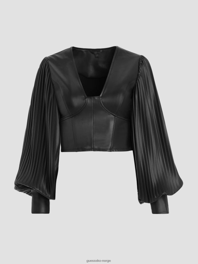 Guess lani plissert topp i imitert skinn kulsort multi jet black multi kvinner F0LJ809432