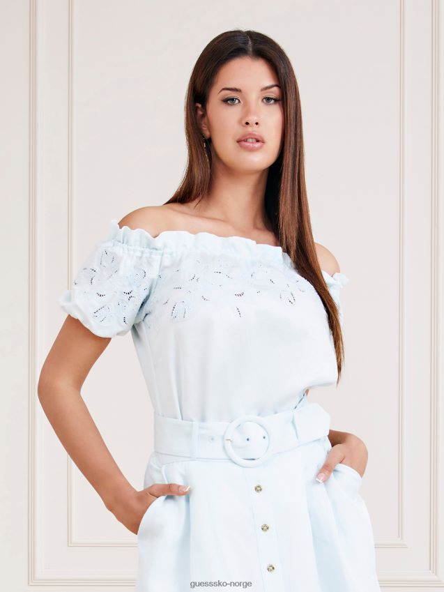 Guess lyseblå marciano off-shoulder topp lyse blå kvinner F0LJ803278
