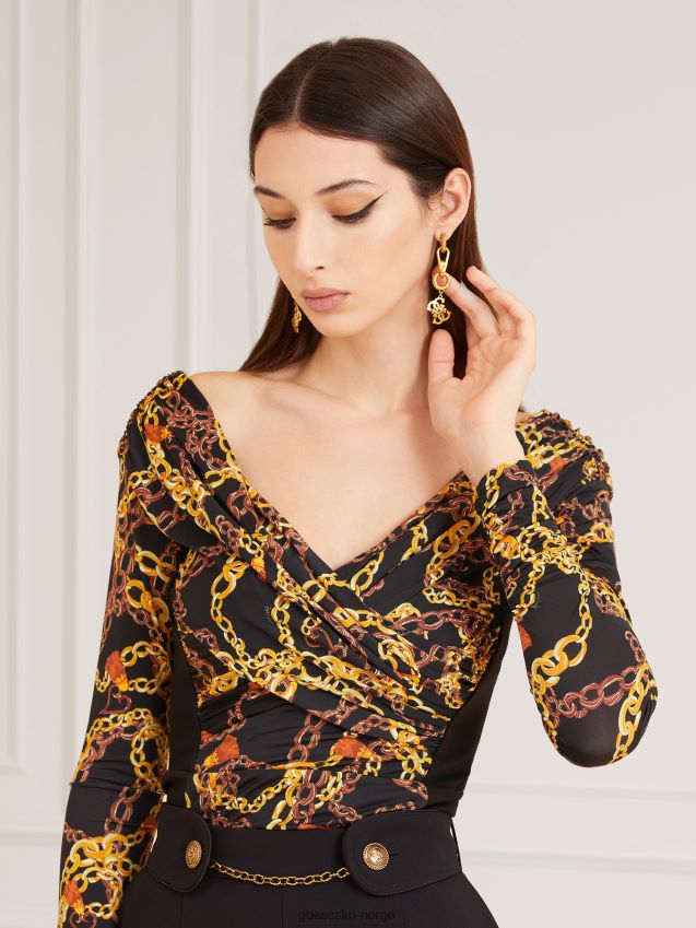 Guess marciano kjede print topp svart multi svart multi kvinner F0LJ805958