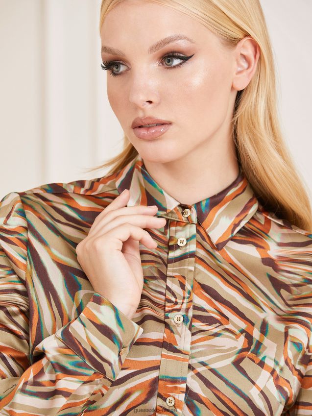 Guess multibeige marciano skjorte med all over print multi beige kvinner F0LJ805961