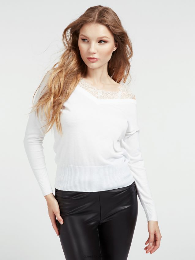 Guess off shoulder blondedetaljer genser hvit hvit kvinner F0LJ806057