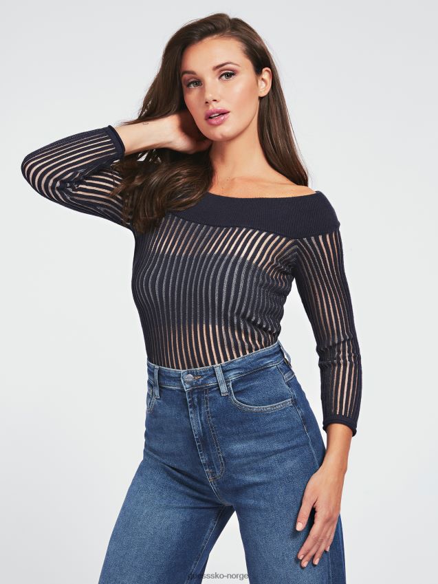 Guess off shoulder genser i bomullsblanding blå multi blå multi kvinner F0LJ806106