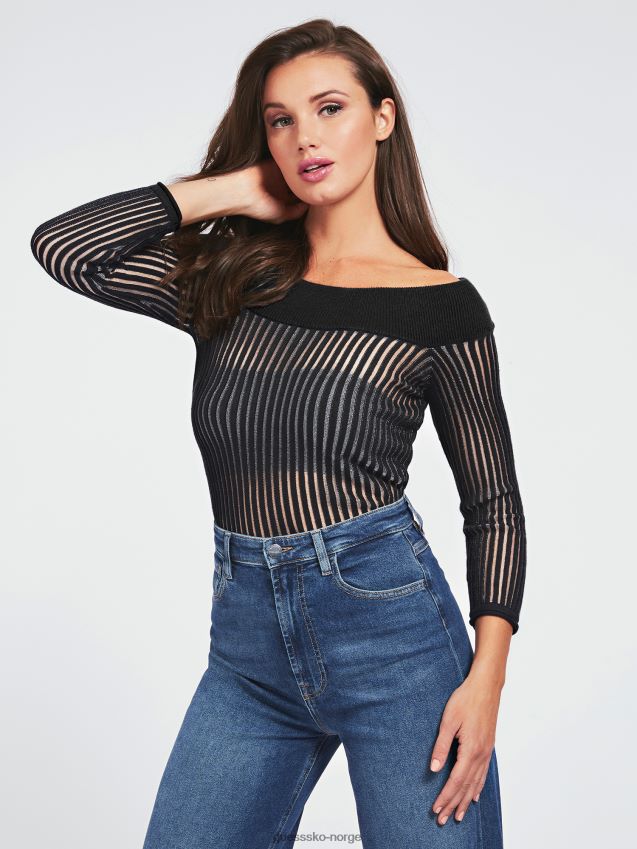 Guess off shoulder genser i bomullsblanding svart svart kvinner F0LJ805825