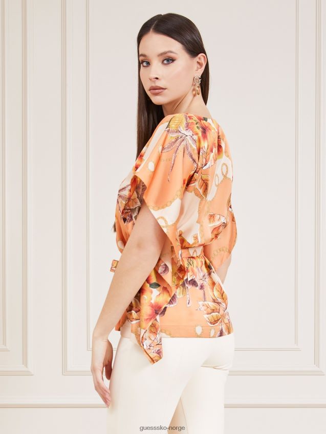 Guess oransje marciano all over print topp oransje kvinner F0LJ803082