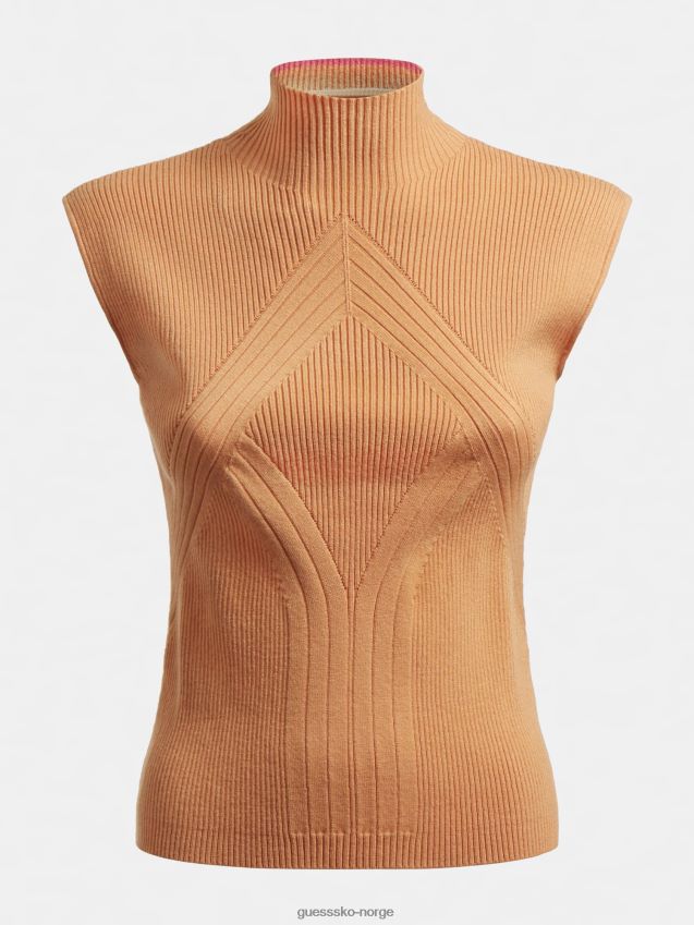 Guess oransje ribbestrikket genser med skilpad hals oransje kvinner F0LJ806231