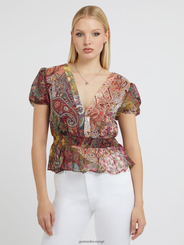 Guess paisley print topp rød rød kvinner F0LJ803170