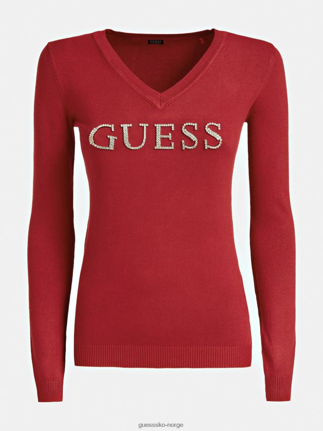 Guess rhinestone logo foran genser rød rød kvinner F0LJ805747