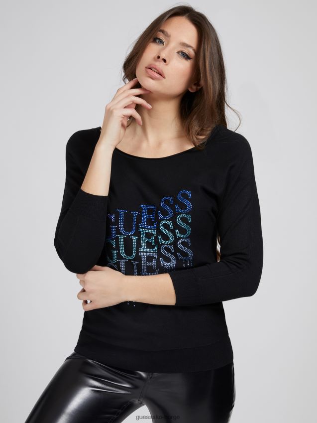 Guess rhinestones logo genser svart svart kvinner F0LJ806462