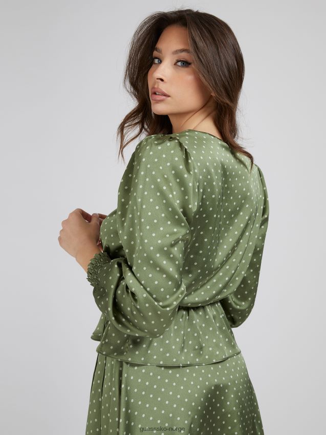 Guess satengbluse med grønne prikker grønn kvinner F0LJ806622