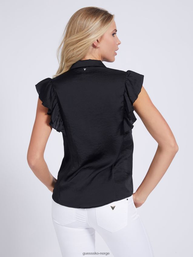 Guess satengskjorte med hele printet svart svart kvinner F0LJ806087