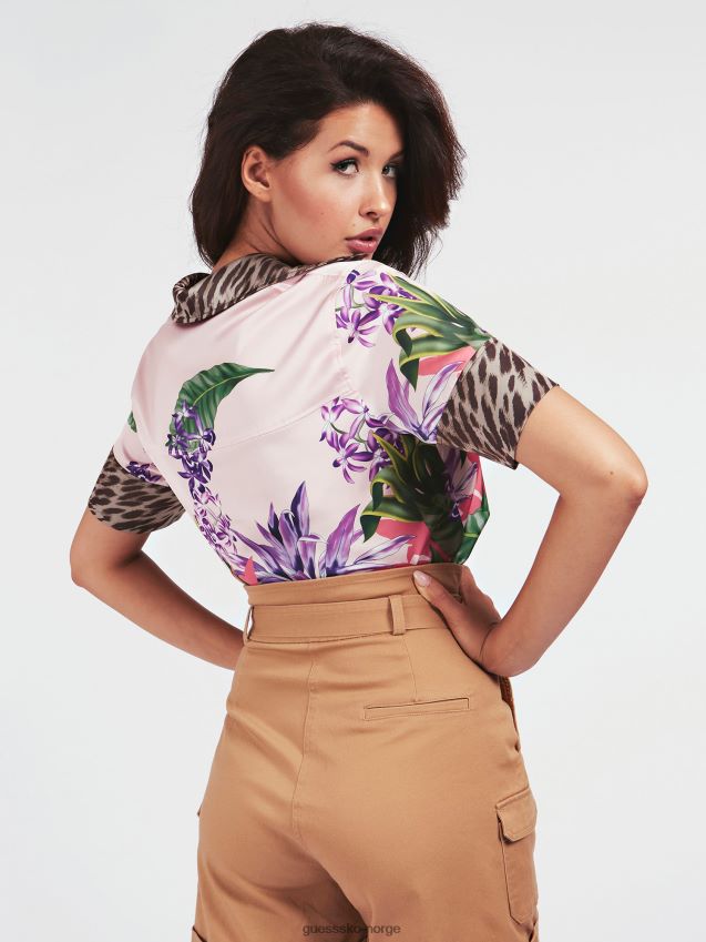 Guess skjorte med blomstertrykk i multi rosa multi rosa kvinner F0LJ806120