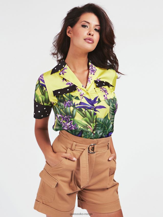 Guess skjorte med flere gule blomstertrykk multi gul kvinner F0LJ806003