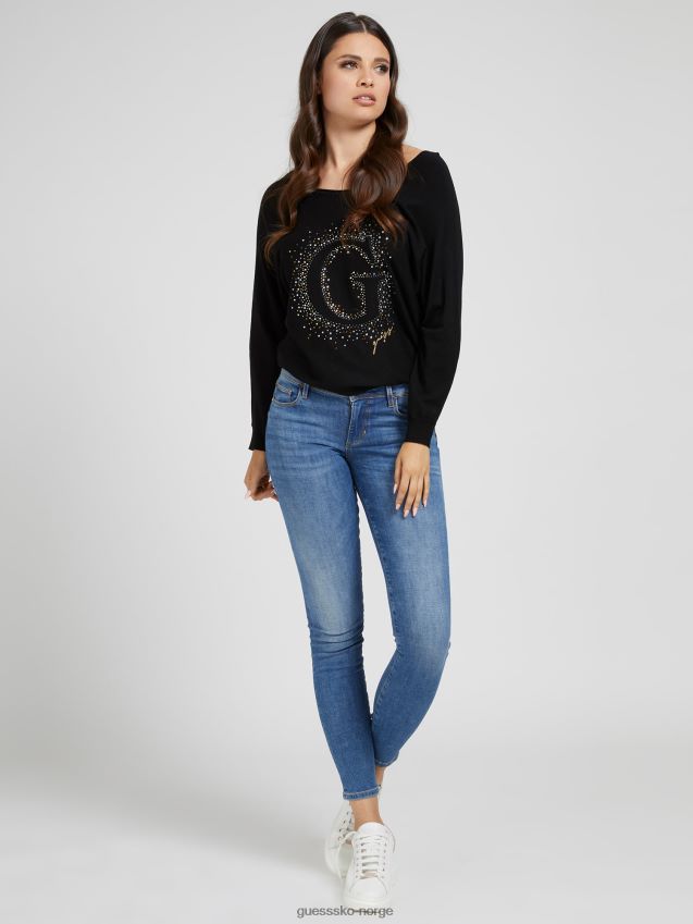 Guess sort g logo broderi genser svart kvinner F0LJ806596