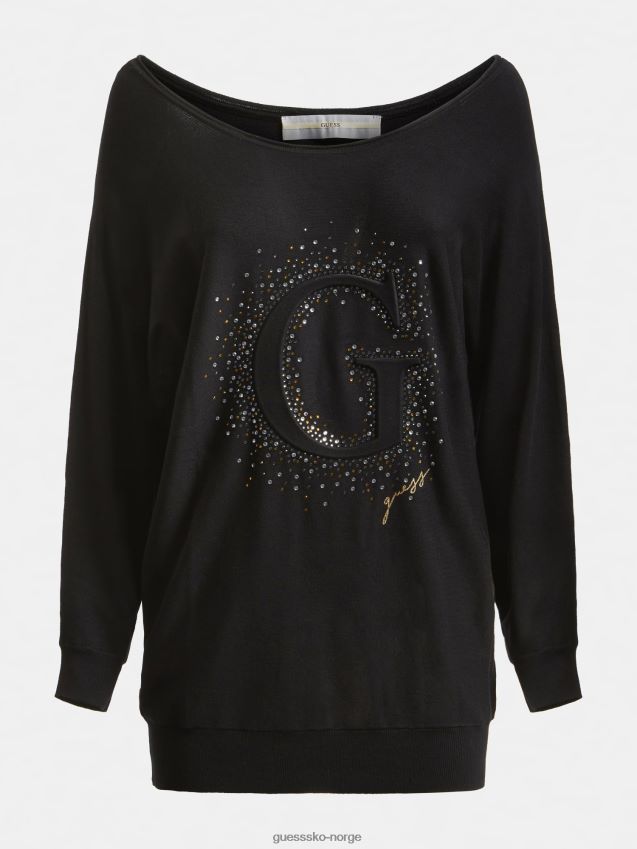 Guess sort g logo broderi genser svart kvinner F0LJ806596