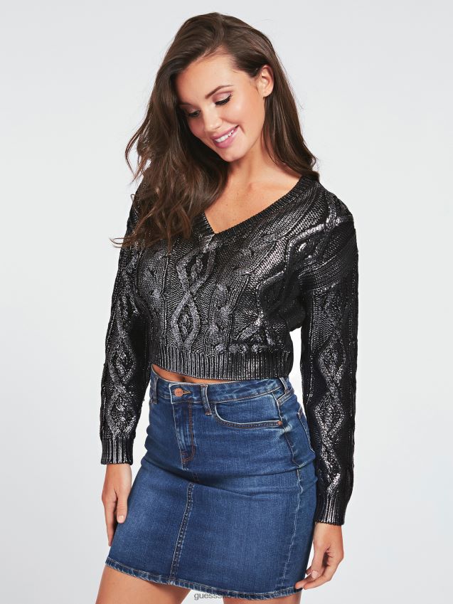 Guess svart crop fit flettegenser svart kvinner F0LJ806761