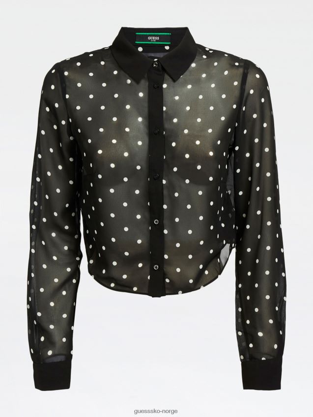 Guess svart multi all over print cropped skjorte svart multi kvinner F0LJ805989