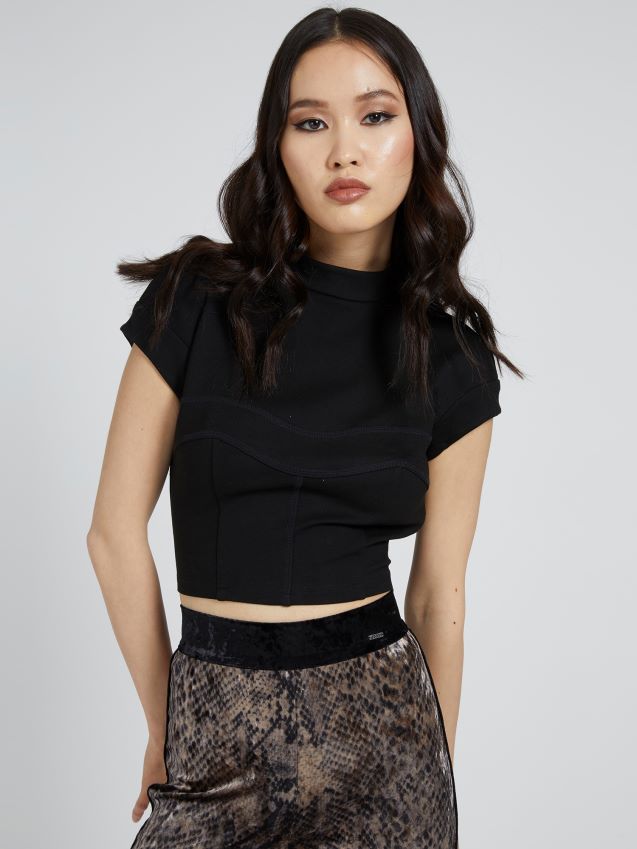 Guess svart ponte strikket cropped topp svart kvinner F0LJ805881