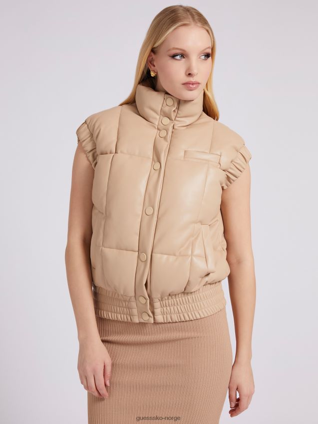 Guess beige polstret vest i kunstskinn beige kvinner F0LJ803672