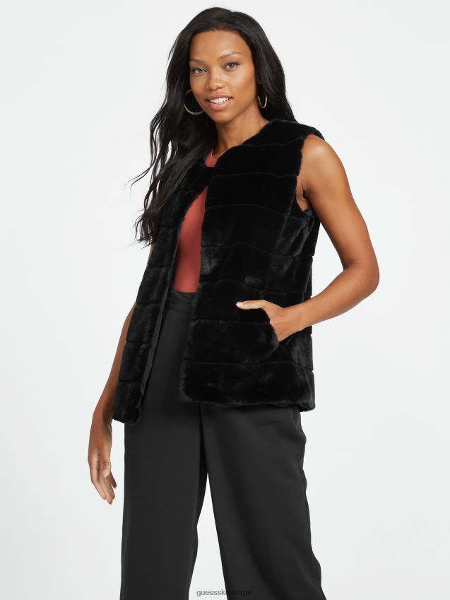 Guess coretta fuskepelsvest kulsort kulsvart kvinner F0LJ806938