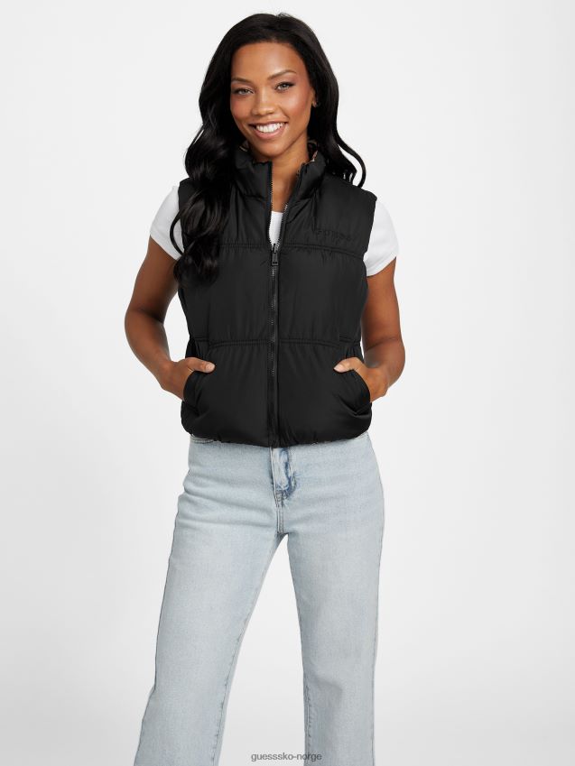 Guess jet black øko rane vendbar puffervest kulsvart kvinner F0LJ806831