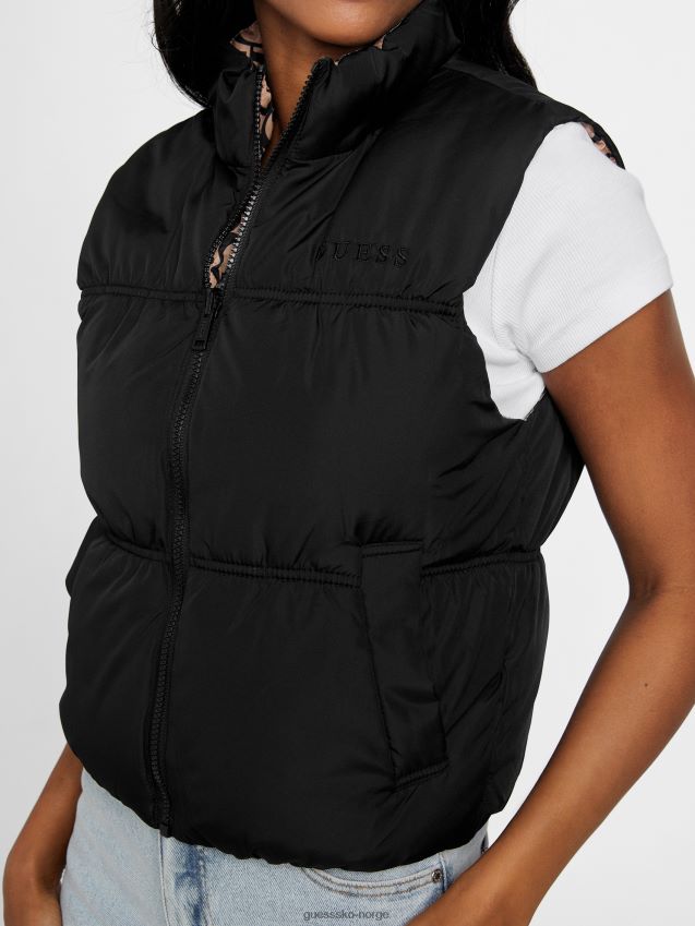 Guess jet black øko rane vendbar puffervest kulsvart kvinner F0LJ806831